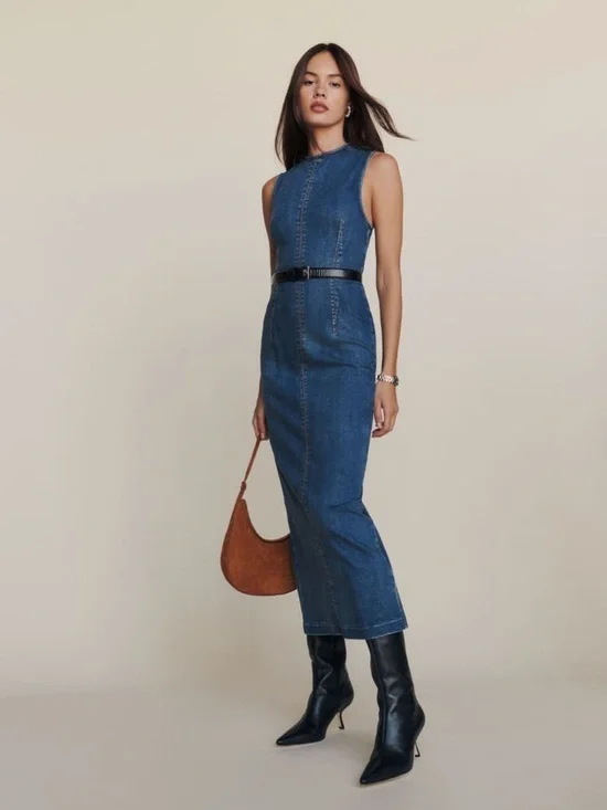 Reformation Kendi Denim Midi Dress - Picture 1 of 4